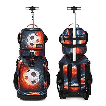 Tilami Rolling Backpack 19 inch with Lunch Bag Wheeled Laptop Backpack (Football) - color: Football