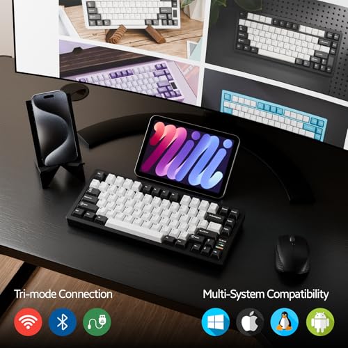OOCTPK Chilkey ND75 Aluminum Keyboard 75% Percent Wireless Gaming Mechanical Keyboard with LCD Screen, Quick Assembly, BT/2.4G/USB-C, Hot Swappable Per-Key RGB Custom Keyboard for Laptop Office PC - color: Black, size: 1.2mm PCB Flex Cut