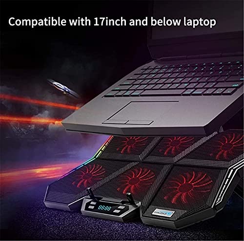 Laptop Cooling Pad, Gaming Notebook Cooler for Up to 17 Inch Laptop, 6 Fans with Blue Light, 7 Heights Adjustment, 2 USB Port and Colorful LED Light