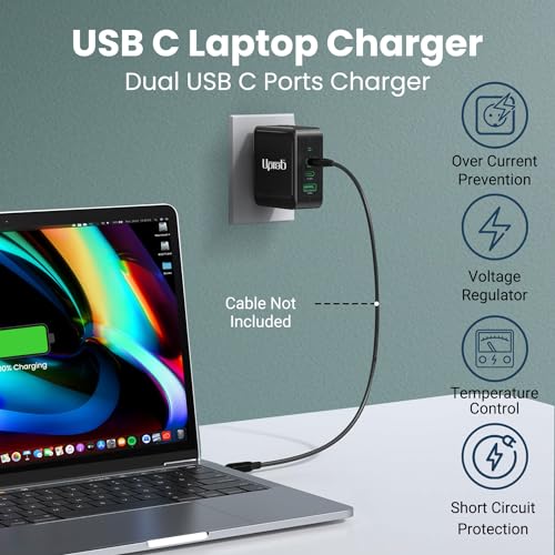 140W USB C GaN Charger UPTab, Dual USB-C + USB-A Fast PD 3.1 Power Adapter for MacBook Pro/Air, iPhone 17/Pro/Max, iPad, XPS – Compact Wall Charger with LED