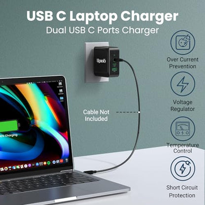 140W USB C GaN Charger UPTab, Dual USB-C + USB-A Fast PD 3.1 Power Adapter for MacBook Pro/Air, iPhone 17/Pro/Max, iPad, XPS – Compact Wall Charger with LED