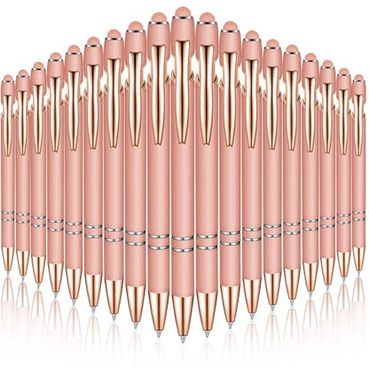 Zonon 38 Pieces Rubberized Ballpoint Pen with Stylus Tip Stylish Metal Pen Capacitive Styli with Soft Rubberized Grip, Black Ink for Most Devices(Rose Gold) - color: Rose Gold