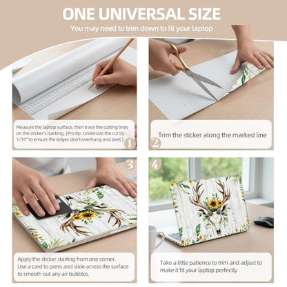 Universal Laptop Skin Sticker for 12/13/14/15.6 Inch Laptops, Reusable Vinyl Laptop Decal Cover, Waterproof Scratch Resistant Notebook Skin with 2 Wrist Pads,Sunflowers Deer - color: Sunflowers Deer