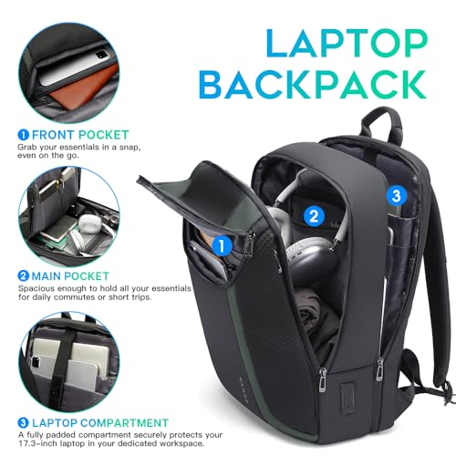 BANGE Smart Business Laptop Backpack Waterproof can fit 15.6-17.3 Inch Laptop with 3.0 USB charging port for men and women - color: Green