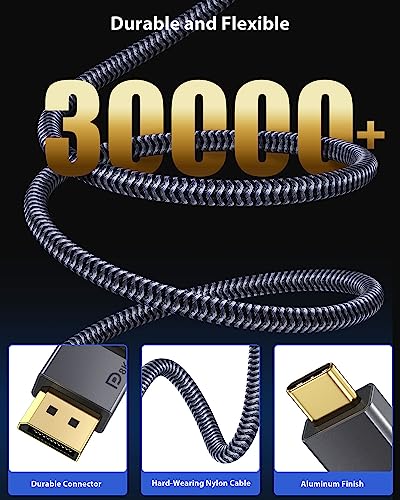 Maxonar USB C to DisplayPort Cable 8K@60Hz 4K@60Hz/144Hz/120Hz 5K@60Hz 2K@240Hz Thunderbolt 3 to DisplayPort Cable HBR3 DP 1.4 Adapter for MacBook Pro, Mac mini, Dell XPS 1M/3.3Ft VESA Certified | 32.4Gbps Uni-Directional Adapter Nylon Build HDCP, G-Sync