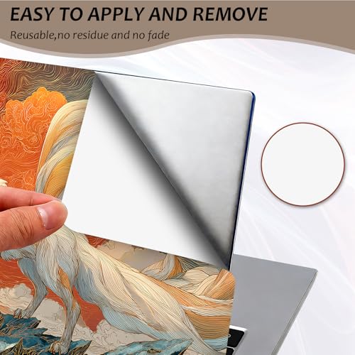 Laptop Skin 12.1-15.6 inch Removable Universal Reusable Laptop Sticker Decal,Waterproof No Residue Vinyl Cover,Scratch-Resistant Cuttable Full Wrap Sticker for Notebook, Orange and White Fox - color: Orange And White Fox