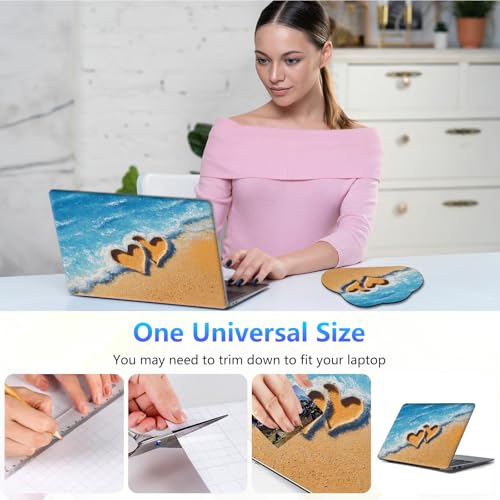 Laptop Skin Sticker Decal 15-15.6 Inch with Cute Mouse Pad, Universal Reusable Vinyl Sticker for 12.1 13 13.3 14 15.4 Inch Netbook and Notebook PC, Beach Love - color: Beach Love