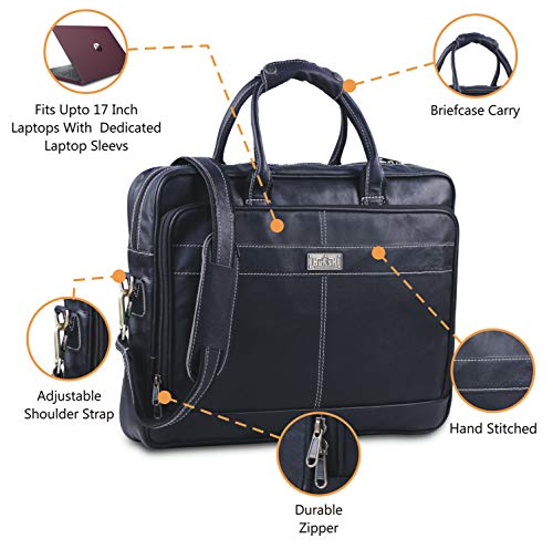 18 Inch Leather Laptop Bag for Computer Bag for Men– Supple Genuine Leather Briefcases for Men W/Padded Laptop Case Leather - color: Black