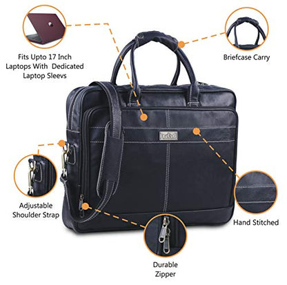 18 Inch Leather Laptop Bag for Computer Bag for Men– Supple Genuine Leather Briefcases for Men W/Padded Laptop Case Leather - color: Black