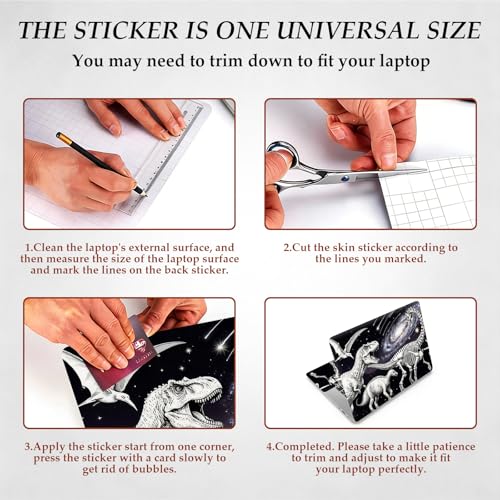 DEGDFSGR 12.1-15.6 Inch Universal Reusable Laptop Skin Sticker Decal, Waterproof Removable Protector for Notebook Cover, Scratch-Resistant Vinyl Cuttable Full Wrap Sticker, Dinosaurs in Space - color: Dinosaurs In Space