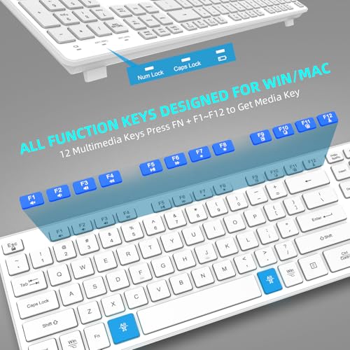 Slim Wireless Keyboard for Mac and Windows, Ultra Quiet Low-Profile Flat Key Board with Full-Size Keys, 2.4GHz Wire Less for PC, Mac, Windows 11/10/8/7 White - size: Full Size
