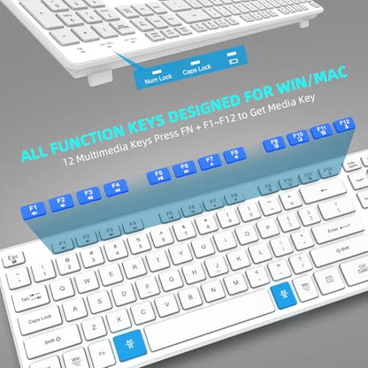 Slim Wireless Keyboard for Mac and Windows, Ultra Quiet Low-Profile Flat Key Board with Full-Size Keys, 2.4GHz Wire Less for PC, Mac, Windows 11/10/8/7 White - size: Full Size