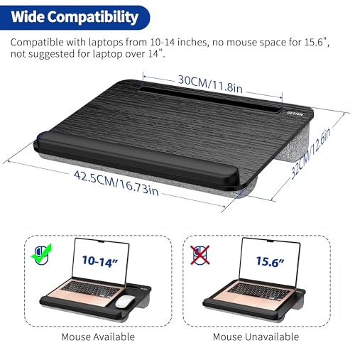 Besign LT08 Laptop Stand, Portable Lap Desk with Pillow Cushion, Fits up to 14 inch Laptop, with Anti-Slip Strip for Desk, Sofa & Bed, Black and Gray - color: Black and Gray