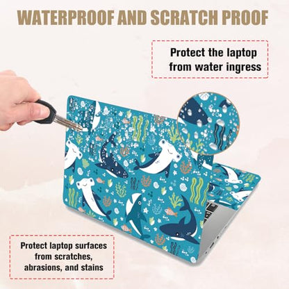 PLIGREAT 15 Inches Cartoon Shark Laptop Decals Sticker Skin Cover, Cute Ocean Blue Laptop Skin Sticker Decal Fits 12" to 15" Laptops Universal Waterproof Removable Notebook Art Protector, Blue Green - color: Blue Green