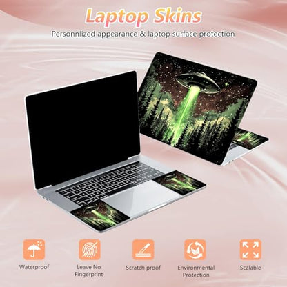 Laptop Skin Sticker Decal 12" 13" 13.3" 14" 15" 15.6",Waterproof Scratch Resistant Vinyl,Reusable Easy to Apply,for MacBook HP Dell Notebooks Netbooks Laptop,2 Wrist Pads,Alien Ship Forest - color: Alien Ship Forest