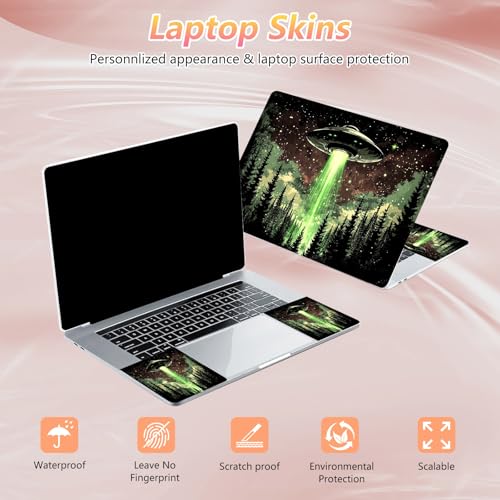 Laptop Skin Sticker Decal 12" 13" 13.3" 14" 15" 15.6",Waterproof Scratch Resistant Vinyl,Reusable Easy to Apply,for MacBook HP Dell Notebooks Netbooks Laptop,2 Wrist Pads,Alien Ship Forest - color: Alien Ship Forest