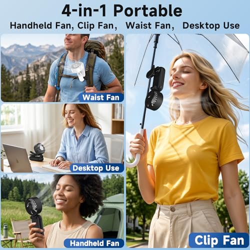 Portable Handheld Turbo Fan with Ice Cooler, Clip-On Mini Fan for Umbrella, 5 Speeds, 4000mAh Battery & Up to12H, LED Display, Rechargeable, Gift for women, Summer Travel Essential (Black) - color: Z10-Black