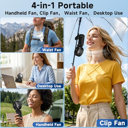 Portable Handheld Turbo Fan with Ice Cooler, Clip-On Mini Fan for Umbrella, 5 Speeds, 4000mAh Battery & Up to12H, LED Display, Rechargeable, Gift for women, Summer Travel Essential (Black) - color: Z10-Black