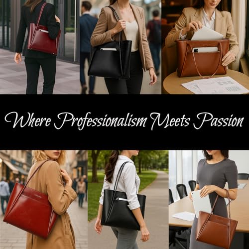 Blofinche Genuine Leather Briefcase for Women, Structured Professional Laptop Work Tote | Water-Resistant, Fit 13.3" Laptop - color: Black