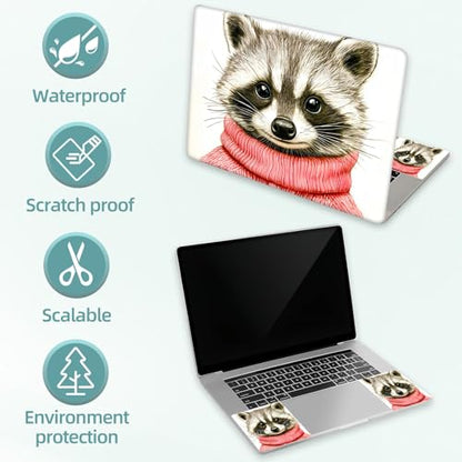 Universal Laptop Skin Decal, 3-Piece Vinyl Protector for 12 13 14 15.6" Notebook, Waterproof Anti-Scratch, Easy Trim & Bubble-Free Finish, Cute Raccoon Wear Pink Sweater - color: Cute Raccoon Wear Pink Sweater