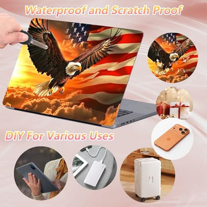 Laptop Skin Sticker Decal 12" 13" 13.3" 14" 15" 15.6",Waterproof Scratch Resistant Vinyl,Reusable Easy to Apply,for MacBook HP Dell Notebooks Netbooks Laptop,2 Wrist Pads,Flag Eagle Dusk - color: Flag Eagle Dusk