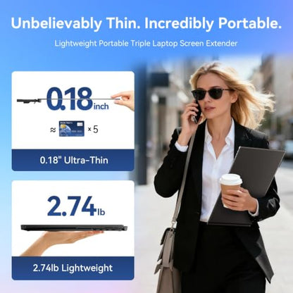 Laptop Screen Extender 15.3" Triple - One Cable Connection Portable Monitor Ultra-Light & Ultra-Slim 2.74lbs 1200P FHD IPS Extra Screen for 13"-17.3" Laptops Compatible with Wins/Mac/Android/Chrome - size: 15.3"