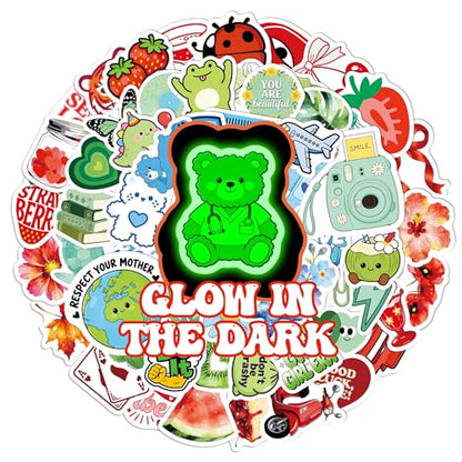 60 Pcs Funny Water Bottle Stickers for Kids Glow in The Dark | Cute Cartoon Laptop Decals, Waterproof Vinyl Sticker for Luggage Scrapbook Skateboard Phone Case DIY - color: Luminescent-492kscp