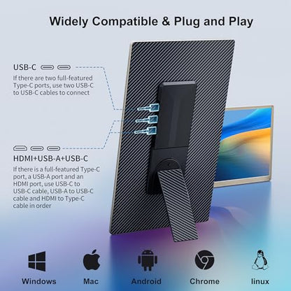 15.6" Triple Laptop Screen Extender, FHD 1080P IPS Laptop Monitor Extender, Detachable Screen Travel Monitor Laptops with Speakers, Plug&Play, Compatible with Mac/Android/Win