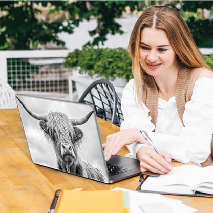 Laptop Skin Sticker Decal, Universal Reusable Vinyl Laptop Cover for 12" 13" 13.3" 14" 15" 15.4" 15.6" Notebook PC, Reusable Waterproof Scratch-Resistant with 2 Wrist Pads,Highland Art Cow - color: Highland Art Cow