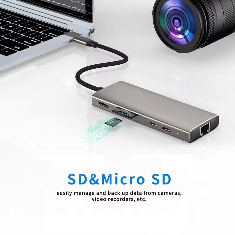 USB C HUB 10 in 1 Docking Station Compatible with MacBook Pro/Air | USB C Adapter with 4K HDMI, Type C PD, USB C Data, USB3.0, RJ45 Ethernet, SD/TF Card Reader, Compatible with Type C Devices - size: 10 in 1