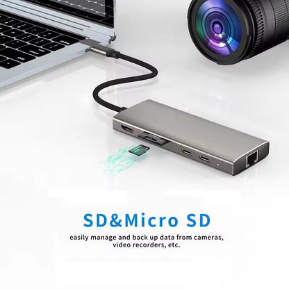 USB C HUB 10 in 1 Docking Station Compatible with MacBook Pro/Air | USB C Adapter with 4K HDMI, Type C PD, USB C Data, USB3.0, RJ45 Ethernet, SD/TF Card Reader, Compatible with Type C Devices - size: 10 in 1