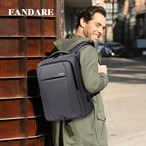 FANDARE 15.6 Inch Laptop Backpack for Men Women Business Travel Backpack with USB Charging Port & Luggage Strap Large Waterproof Polyester Carry On Backpack Gray - color: Gray