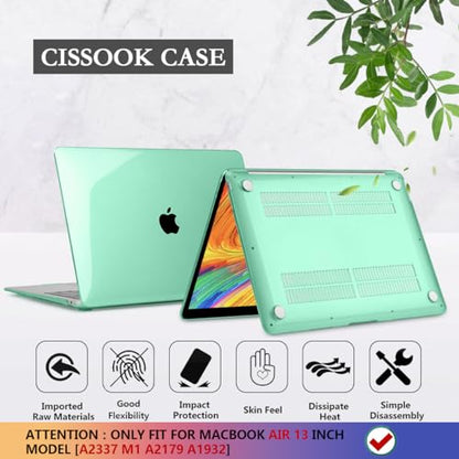 CISSOOK for MacBook Air 13 Inch Case 2021-2018 Release,Plastic Hard Shell Case with Keyboard Cover and Screen Protector for MacBook Air 13 A2337 M1 A2179 A1932 Model with Touch ID - Crystal Green - color: Air13inch-Crystal Green
