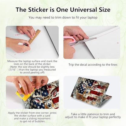 Laptop Skin Sticker Decal, Universal Reusable Vinyl Laptop Cover for 12" 13" 13.3" 14" 15" 15.4" 15.6" Notebook PC, Reusable Waterproof Scratch-Resistant with 2 Wrist Pads,American USA Flag Deer - color: American USA Flag Deer