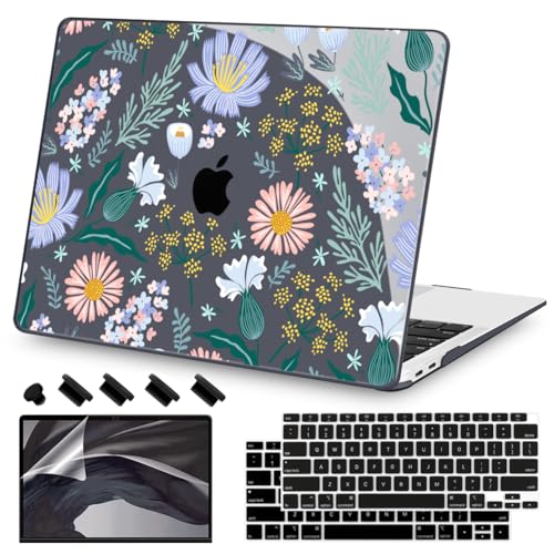 Teryeefi for MacBook Air 13 inch Case 2020 2019 2018 fits Model M1 A2337 A2179 A1932 with Retina Display with Touch ID, Plastic Hard Shell Case & Keyboard Cover, Elegant Flowers Leaves - color: Elegant Flowers Leaves