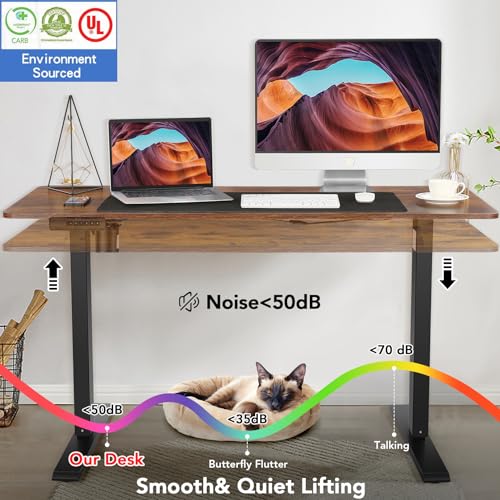 farexon Electric Standing Desk Adjustable Height, 55 x 24 Inch Sit Stand up Desk with Large Mouse Pad, 2 Metal Hook,4 Wheels,4 Memory Preset Heights Home Office Computer Desk（Brown） - color: Brown, size: 55 x 24''