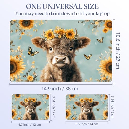 Universal Laptop Skin Sticker Decal,15.6 Inch Laptop Vinyl Cover for 13" 14" 15.6" Laptop,Waterproof Scratch-Resistant Protector Wrap,Reusable with Wrist Pads,Sunflower Highland Calf - color: Sunflower Highland Calf