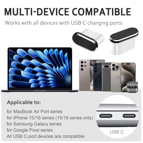 USB C Dust Plug and Headphone Plugs for Laptop Phone Port Protection Anti Dust Cover, MacBook Accessories Compatible with MacBook Pro/Air (Black)