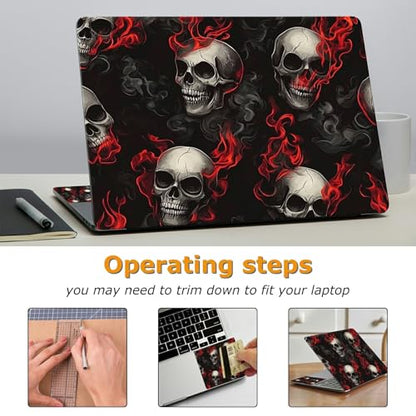 Universal Laptop Skin Sticker with 2 Wrist Pad Decals, 3-Piece Removable Vinyl Laptop Cover, Dark Skull Fire Waterproof Anti-Scratch, Easy-Trim Fit for 13.3" 14" 15.6" Laptops - color: Dark Skull Fire