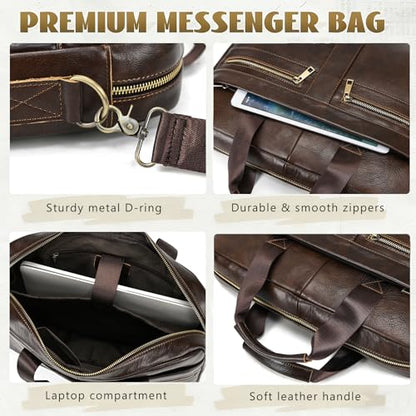 Leather Laptop Bag for Men Briefcase Fits 15.6 Inch Notebook Portable Shoulder Messenger Crossbody Bag for Travel Office - color: 16coffee