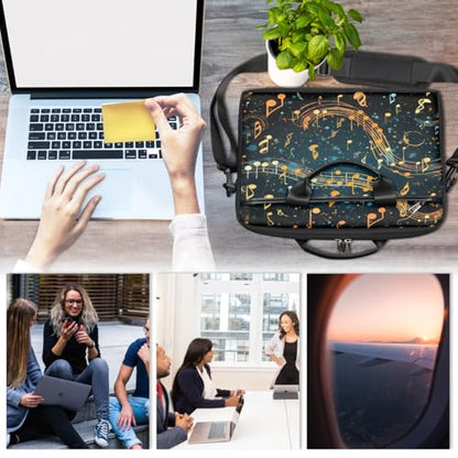 Laptop Shoulder Bag for Women Men, Waterproof Computer Case Messenger Bag Briefcase for Business Office Travel - color: Musical Notes Abstract