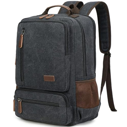 LXYGD Canvas Laptop Backpack for Men Women,Durable Travel Work Business Rucksack Bookbags Fits 15.6 Inch Notebook & Laptops,College Backpacks Computer Bag Weekender Hiking Daypack(Black) - color: Black