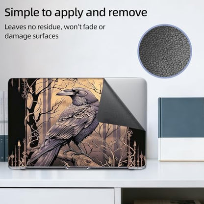 Aesthetic Laptop Skin Sticker, Raven in Spooky Forest Waterproof Vinyl Laptop Decal, Removable Bubble Free, Reusable Protective Cover for 13 14 15 15.6 Inch - color: Raven in Spooky Forest