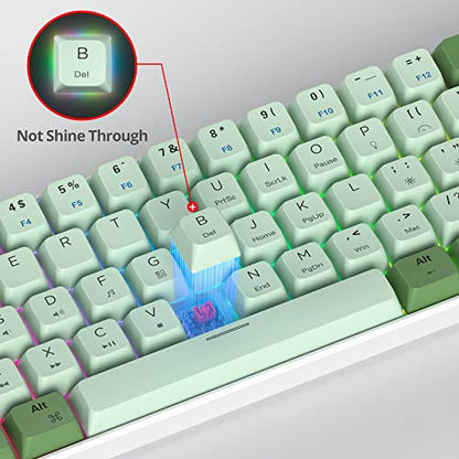 60% Mechanical Keyboard - Compact Gaming Keyboard with RGB Backlit, 61 Green Switch Keys, USB Wired for Windows Mac Laptop PC - color: 61 Matcha/Red Switch