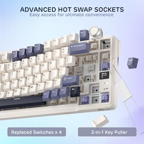 RK ROYAL KLUDGE L98 Wireless Mechanical Keyboard w/Southpaw Numpad | Left-Handed Gasket Gaming Keyboard with Knob, Tri-Mode 95% Hot Swappable Keyboard BT/2.4G/USB-C, Massive 8000mAh Battery - color: Sage Blue, size: Tactile Beige Switch