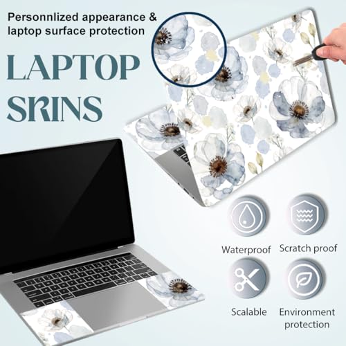 SUPERDANT 3 Pcs Laptop Skin Sticker Cover Decal Ink Flowers PVC Waterproof Scratch-Resistant Trim-to-Fit for 12-15.6 Inch Notebook Wrap Personalize Set Gift 14.9x10.6in - style: Flowers