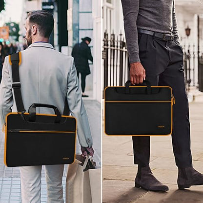 Hseok Laptop Shoulder Bag 13-14 inch Shockproof Water-Resistant HandBag with Small Case Compatible with MacBook Pro/Neo 14" M5/M4/M3/M2/M1, Mac Air/Pro 13.3", XPS 13/14, Most 13"-14" PC,Black-yellow - color: Black-yellow, size: 13"-14"