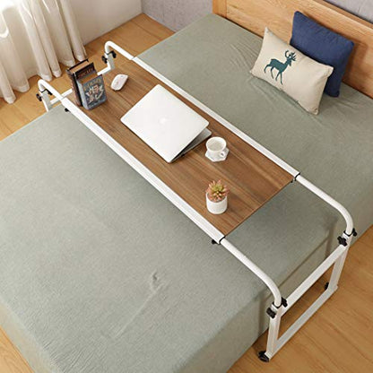 TigerDad Adjustable Overbed Table with Wheels, Mobile Laptop Desk on Wheels for King Queen Bed, Height Adjustable Rolling Computer Cart with Stand, Ancient Oak - color: Ancient Oak