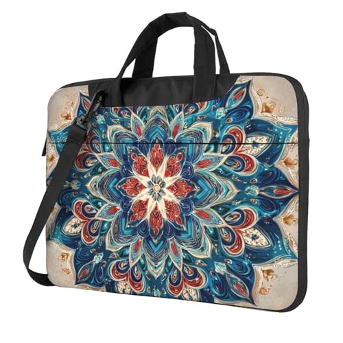Laptop Bag for Women Men Portable Computer Carrying Case with Handle Strap Waterproof Shoulder Messenger Bag - color: Blue Mandala Flower, size: 14 Inch