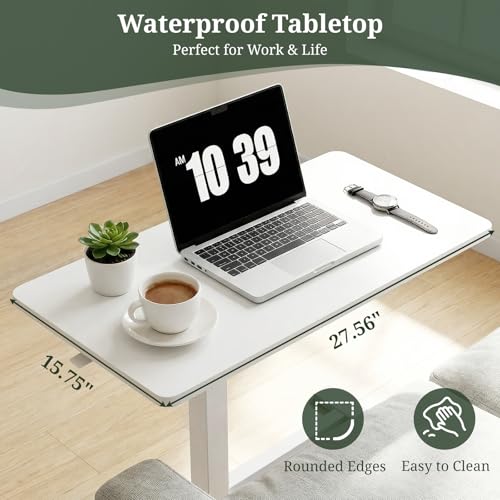 Mobile Standing Desk, Height Adjustable Laptop Desk with Hidden Casters | Stable Steel Frame, Smooth Lift Mechanism, Lockable Casters, Easy Assembly, Ideal for Home, Office & Dorm, White - color: White, style: Height Adjustable